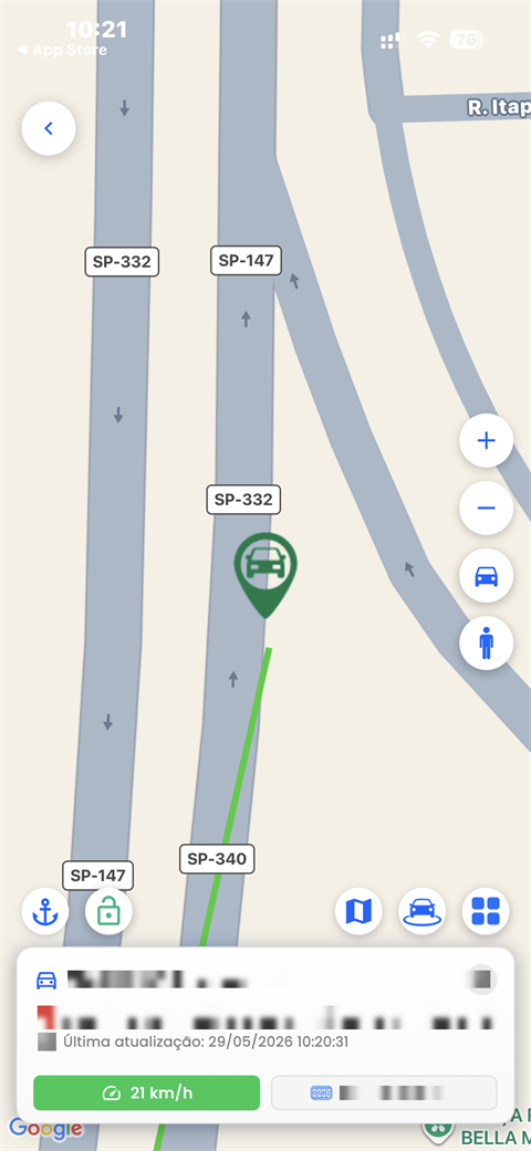 Veículo no mapa em tempo real